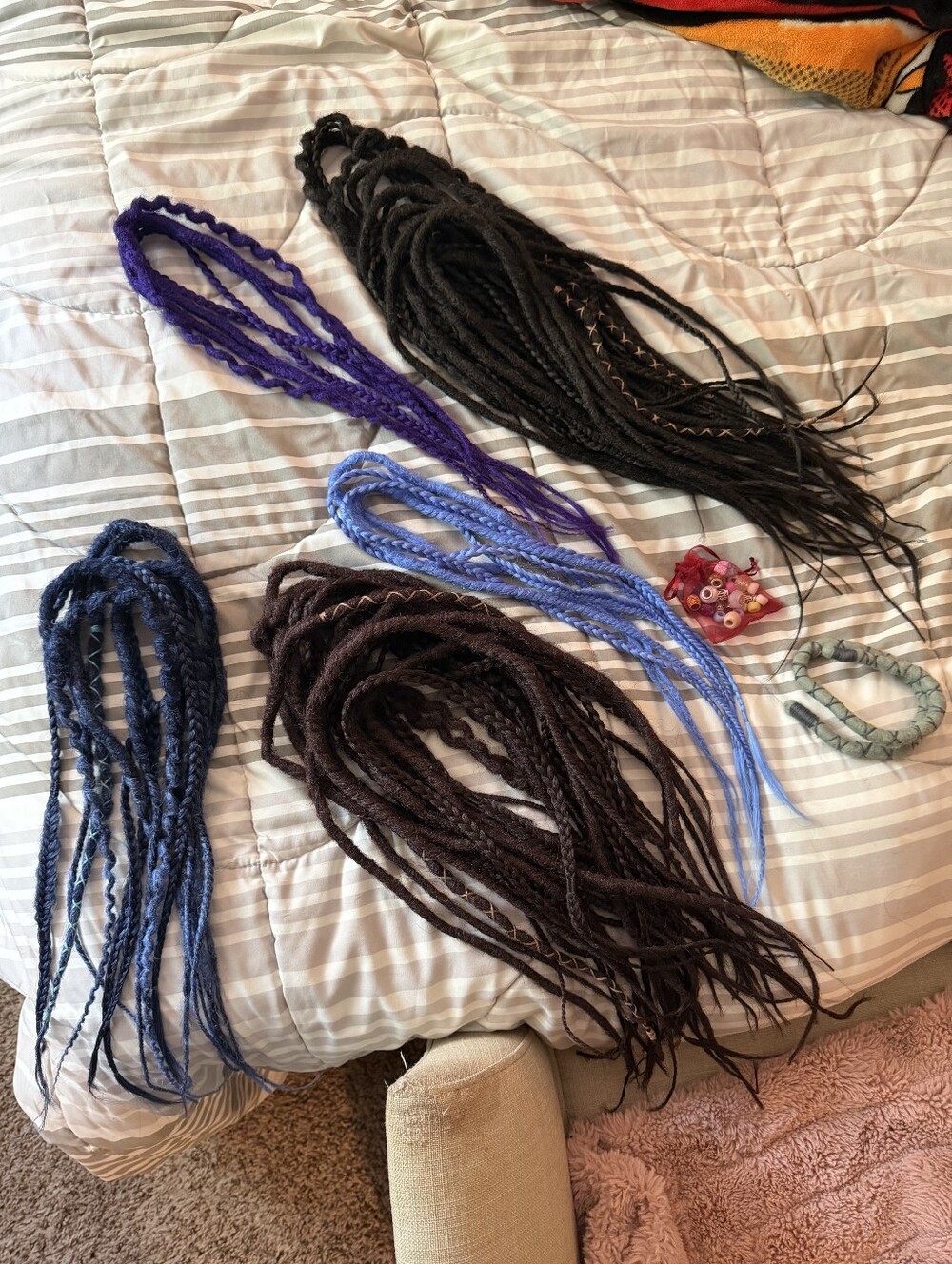 Double-ended Viking Style Dreads/Hair Extensions & Bead Kit-Blue,Purple,Black